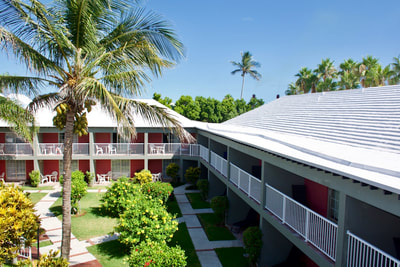 Hotel courtyard with tropical landscaping